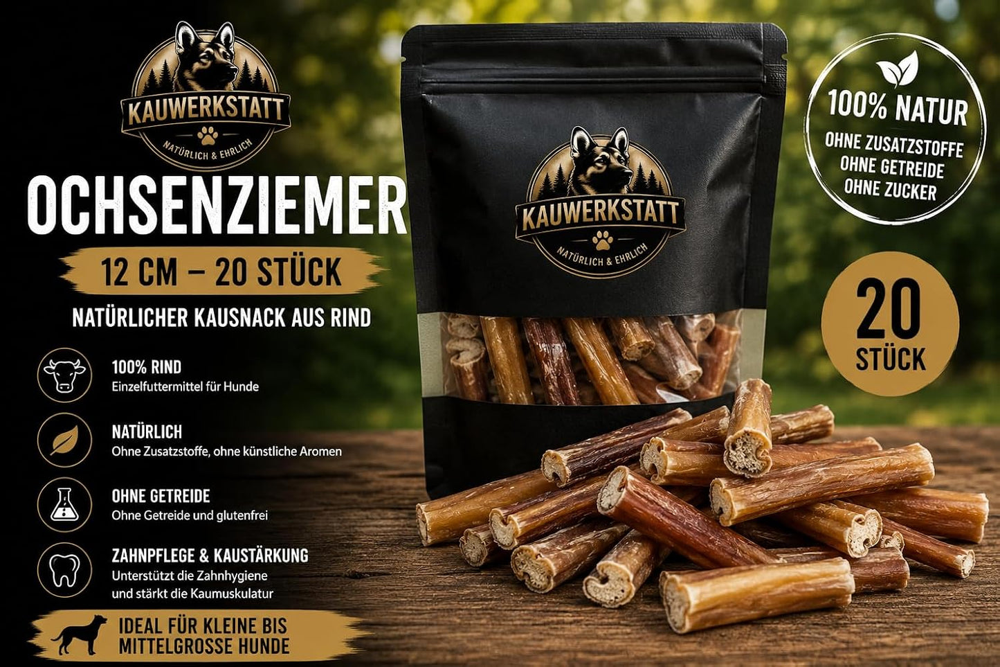 Ochsenziemer für Hunde - 100 % Rind - luftgetrocknet