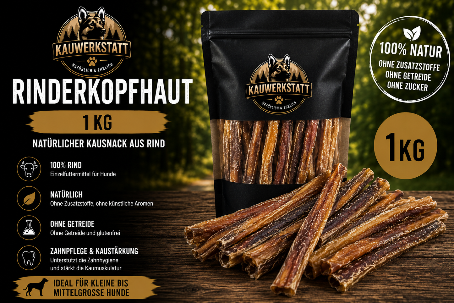 Rinderkopfhaut für Hunde - luftgetrockneter Kausnack