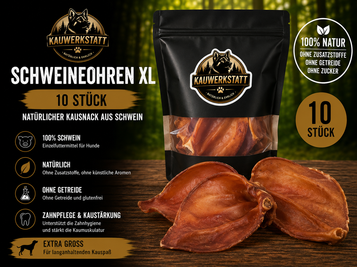 Schweineohren für Hunde – luftgetrocknet -100 % natürlich